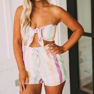 Multi-Striped Linen Shorts Set